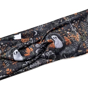 Ghost Cemetery, Halloween, Fall, Soft, Headbands for women, stretchy, knit, adult turban, chunky, nurse headband, Boho Reversible