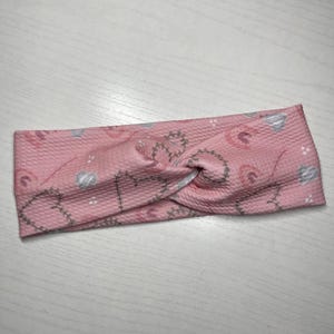 Pink hearts & rainbows, twist headband, nurse headband, adult turban, headbands for women, cute headband, stretchy, chunky, boho