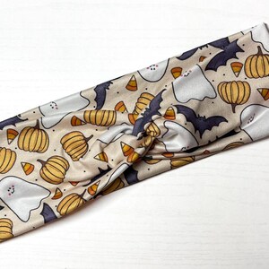 Ghost bats pumpkins, twist headband, nurse headband, adult turban, headbands for women, cute headband, stretchy, chunky, boho, comfortable