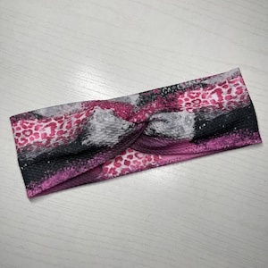 Pink & black cheetah, twist headband, nurse headband, adult turban, headbands for women, cute headband, stretchy, chunky, boho