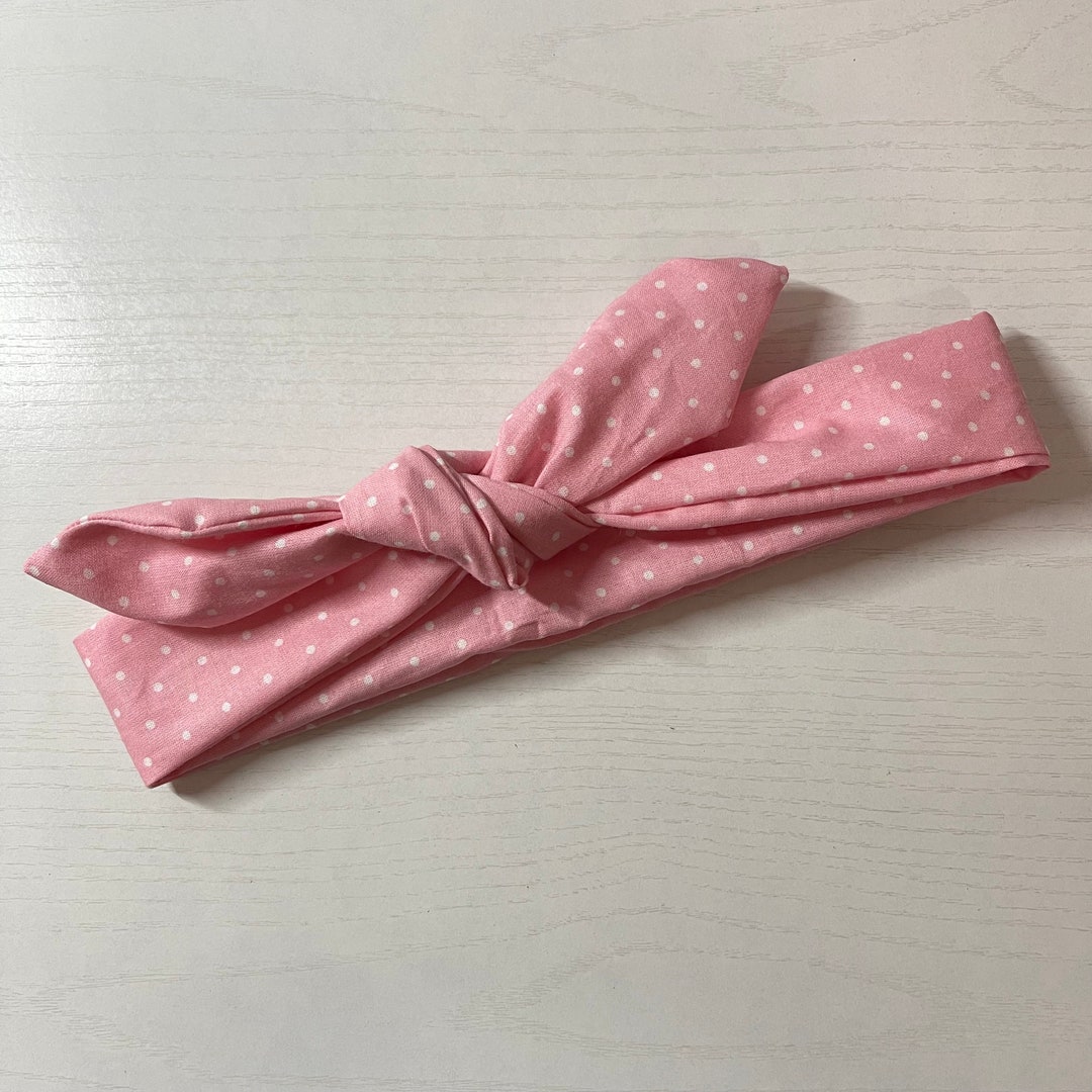 Handmade Light Pink Polka Dot Headband: Cotton Tie-on Turban - Etsy