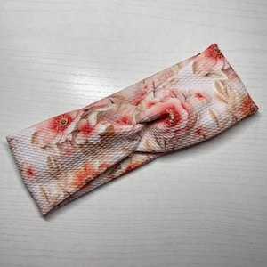 Watercolor pink floral, twist headband, nurse headband, adult turban, headbands for women, cute headband, stretchy, chunky, comfortable