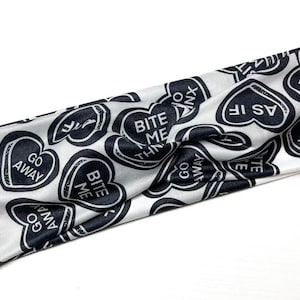 Bite me hearts, as if, go away, twist headband, nurse headband, adult turban, headbands for women, cute headband, stretchy, chunky, boho