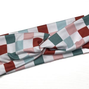 Festive checkers, Christmas, twist headband, nurse headband, adult turban, headbands for women, cute headband, stretchy, chunky, boho