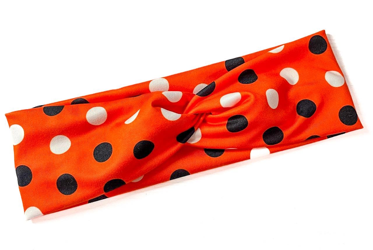 Black & Orange Polka Dot, Boho Twist Headband, Handmade Hair 
