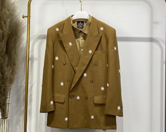 Handmade oversized brown blazer. Upcycled blazer. Casual blazer.