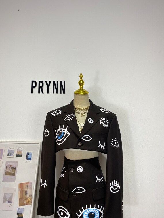 Reworked Long Sleeve Blazer Set, Cropped Blazer Set Hand - Main Image