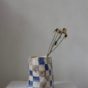 Blue&lilac checkered vase, Christmas gift, holiday gift, unique minimalist gift, home decor, vase, checkered design, xmas gift, present image 2