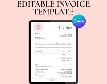 Editable Invoice Template, Printable Business Form (Digital Download)