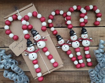 Farmhouse Wood Bead Candy Canes, Wood Bead Snowman Ornaments, Candy Cane Decor, Snowman Decor, Christmas Tiered Tray, Christmas Home Decor