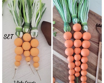 Wood Bead Carrots, Farmhouse Beaded Carrots, Spring Tiered Tray Carrots, Easter Basket Carrots, Farmers Market Decor, Farmhouse Kitchen