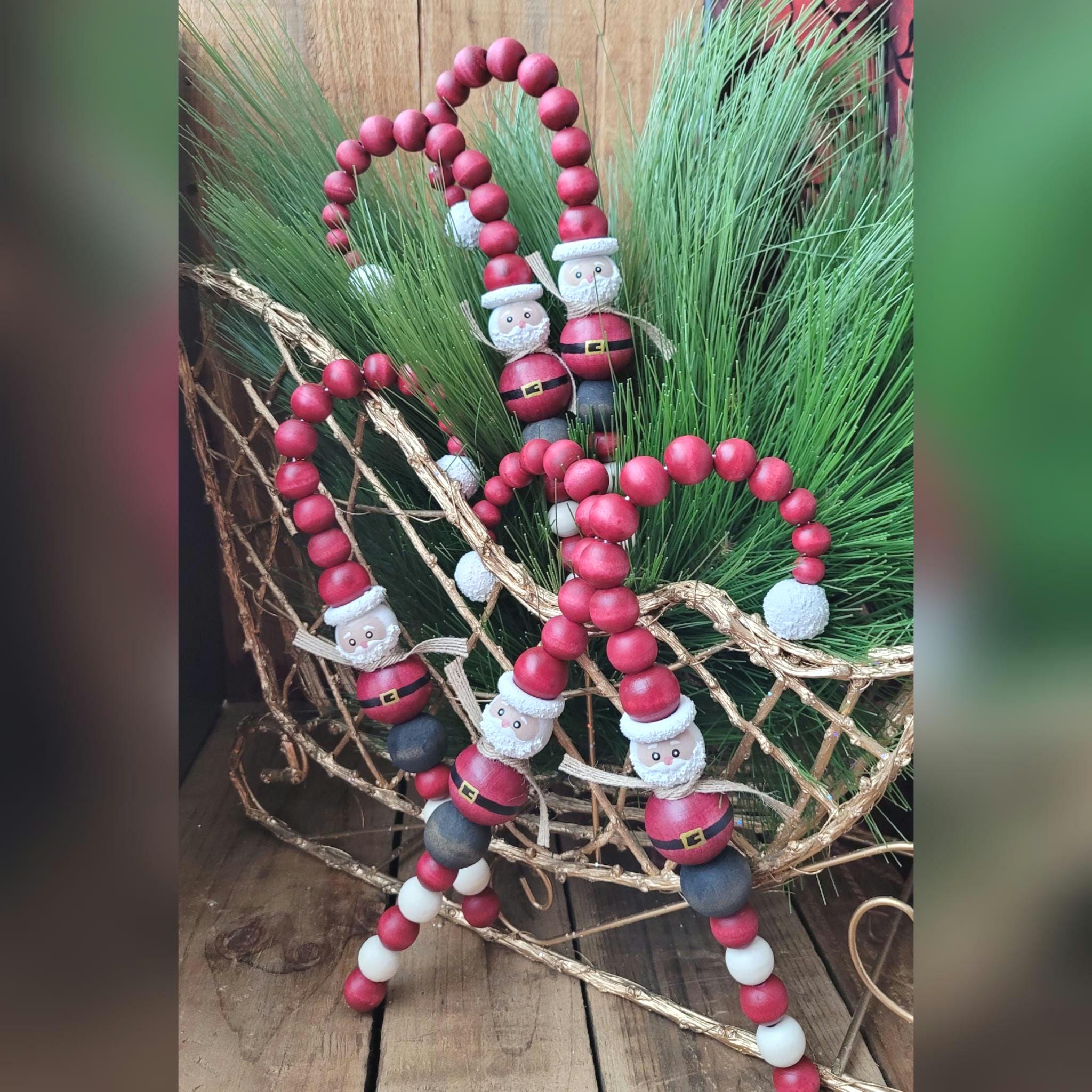 Candy Cane Ruler Wood Bead Santa Candy Canes, Handmade Christmas Candy Canes, Santa ...