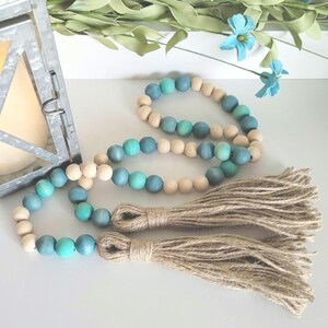 Aqua Wood Bead Garland, Coastal Farmhouse Garland, Aqua Home Decor, Beach Tiered Tray Garland, Beach Bead Garland, Coastal Home Decor image 7