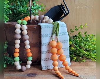 Wood Bead Carrot Garland, Farmhouse Wood Bead Carrots, Spring Garland, Easter Decor, Spring Home Decor, Spring Tiered Tray, Summer Carrots