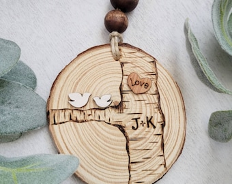 Wood Slice Ornament, Initials Wood Burned Ornament, Bridal Shower Gift, Customizable Ornaments Decor, Personalized Wedding Gift, Valentine's