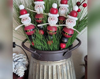 Santa Arrangement Picks, Wood Bead Santa Decor, Santa Gift Topper, Santa Ornaments, Santa Tiered Tray,  Santa Claus Decorations