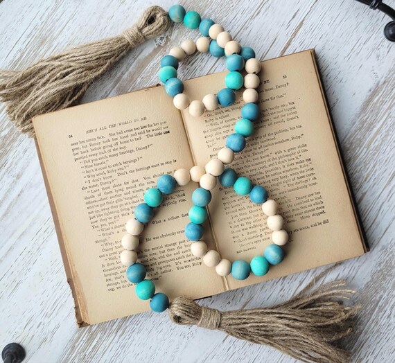Aqua Wood Bead Garland, Coastal Farmhouse Garland, Aqua Home Decor, Beach Tiered Tray Garland, Beach Bead Garland, Coastal Home Decor