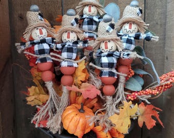 Scarecrow Floral Picks, Fall Wood Bead Scarecrows, Farmhouse Fall Arrangement Picks, Scarecrow Home Decor, Fall Tiered Tray, Autumn Decor