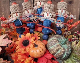 Scarecrow Floral Picks, Fall Wood Bead Scarecrows, Farmhouse Fall Arrangement Picks, Scarecrow Home Decor, Fall Tiered Tray, Harvest Decor