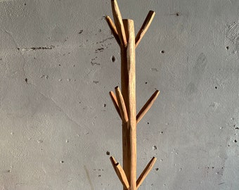Handmade Wooden Hanger Rack, Rustic Look Clothes Hanging, Entryway Coat Hanger, Modern Oak