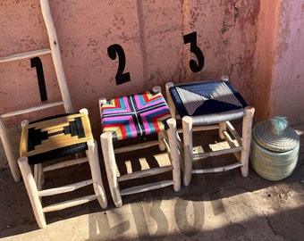 Moroccan wooden macrame bar stool