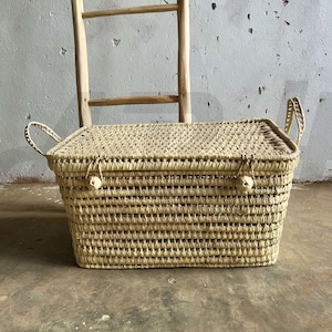 Malle de rangement en osier - Coffre de rangement en feuilles de palmier