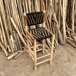 Moroccan Macrame bar stool, handmade wood bar stools, bar stool with backs, bar accessories, bar gifts.