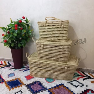 Malle de rangement en osier - Coffre de rangement en feuilles de palmier