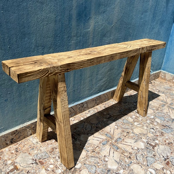 skinny elm bench, Wooden Recycled Weathered Bench