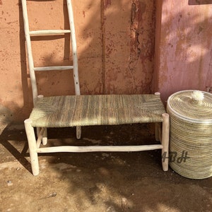 Moroccan wooden bench, Handmade rattan bench