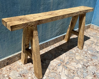 skinny elm bench, Wooden Recycled Weathered Bench