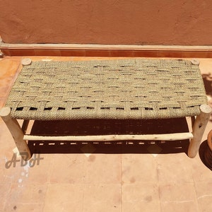 Moroccan wooden bench, Handmade rattan bench, wood bench, entryway bench,boho bench, Natural stool, moroccan decor.