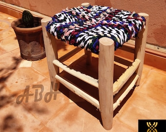 Moroccan wooden stool, Handmade stool, boho stool, Natural stool, moroccan decor.