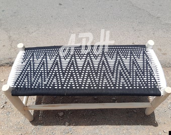 Moroccan bench with macrame cord