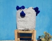 Moroccan Pom Pom Blankets, Throw Blankets, Boho moroccan bedding, cotton blankets,berber moroccan decor,Handmade Blankets