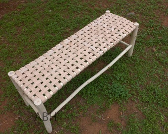 Moroccan bench in solid wood in natural leather