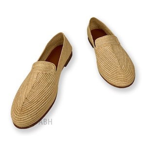 Hochzeit Raffia Schuhe für Männer, Marokkanische Handgefertigte Raffia Loafers, Premium Artisan Schuhe