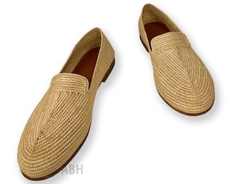 Wedding Raffia Shoes for Men, Moroccan Handmade Raffia Loafers, Premium Artisan Footwear
