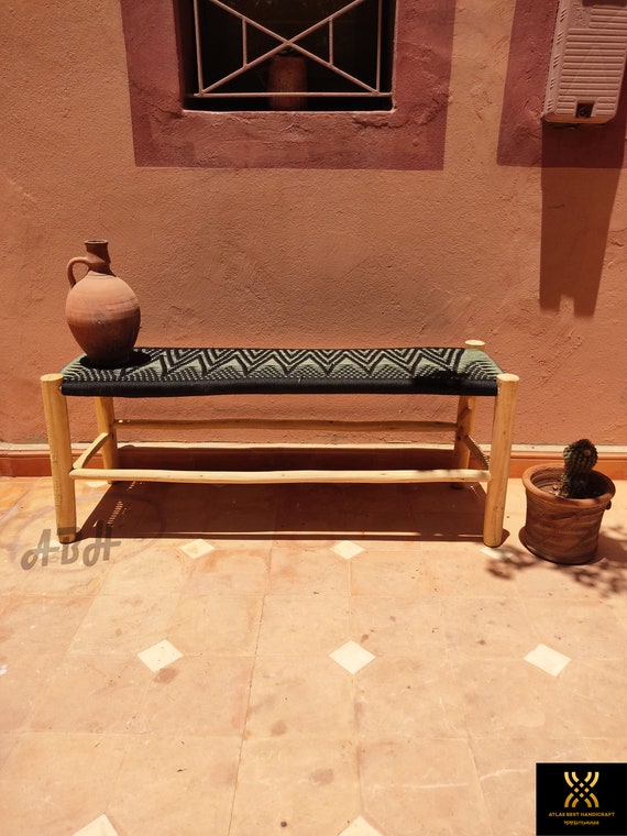 Moroccan Wooden Bench Handmade Bench Woven Bench Made of | Etsy
