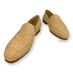 Hochzeit Raffia Schuhe für Männer, Marokkanische Handgefertigte Raffia Loafers, Premium Artisan Schuhe