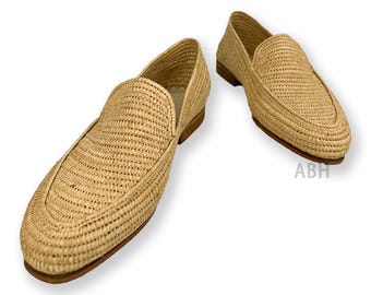 Wedding Raffia Shoes for Men, Moroccan Handmade Raffia Loafers, Premium Artisan Footwear