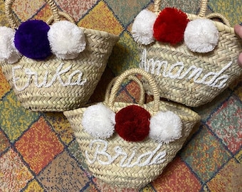 Personalized straw moroccan basket,bridal shower bags,customized straw bags,custom beach bag,straw tote,embroidered bags