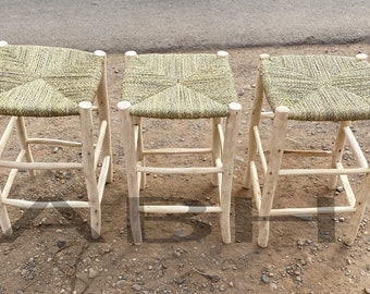 wooden rattan bar stool