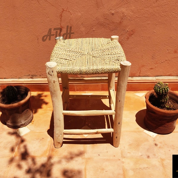 Moroccan wooden stool, Handmade stool, boho stool, Natural stool, moroccan decor.