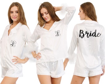 Bridal Pajamas Set , Bachelorette Pajamas, Bridal Party Pajamas, Wedding Feather Pajama, Bridesmaid gifts