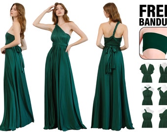 Emerald Bridesmaid Dress, Floor Length Dress, Bridesmaid Dress, Wrap long dress, Infinity Dress , Free bandue included