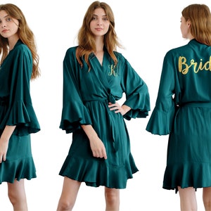 Evergreen Ruffle robe, Green Bridesmaid Ruffle robe sets, Summer Bridesmaid Robe, Robe sets for Bridesmaid Robe Set, Ruffle Lace Robe Set