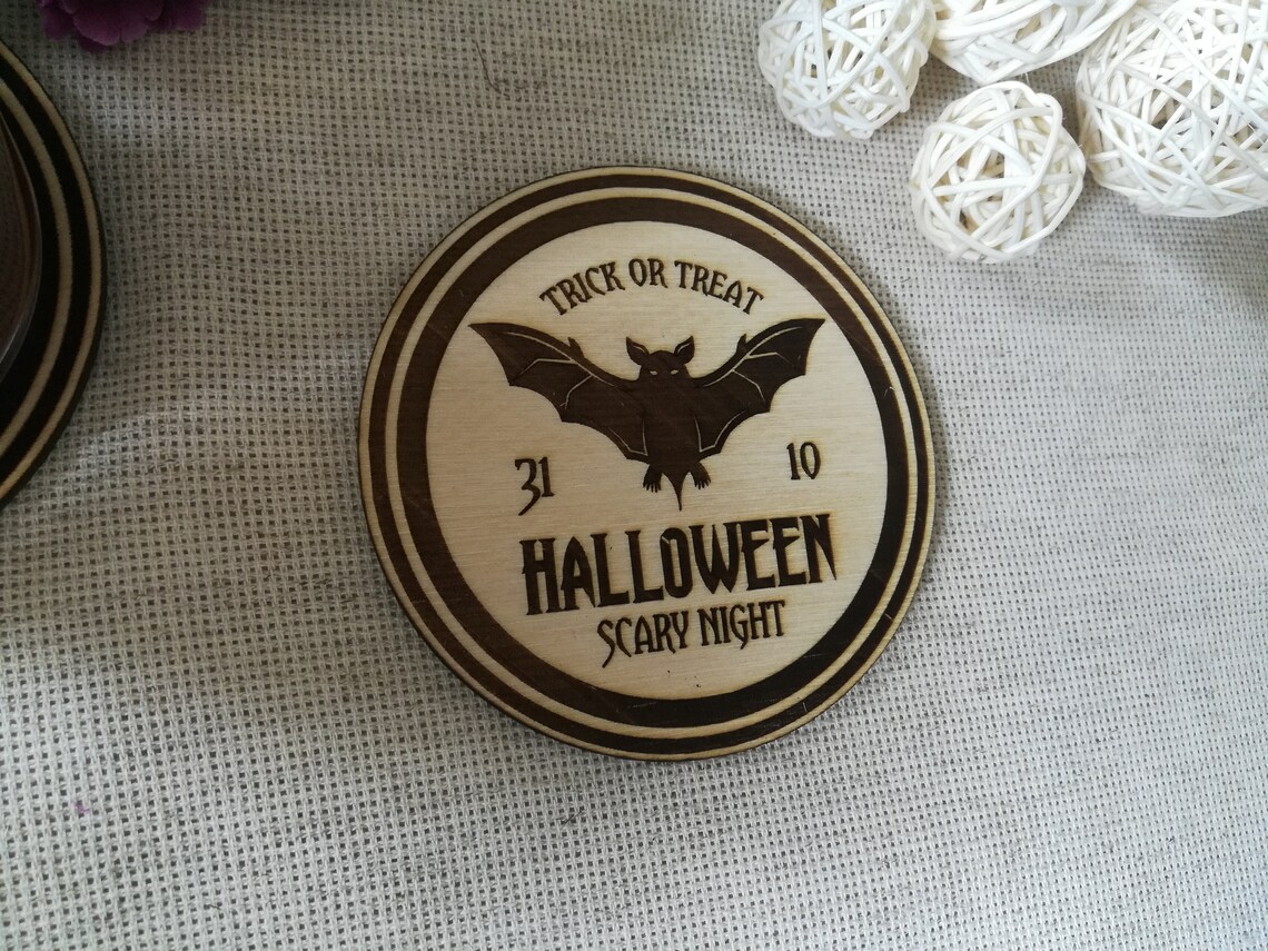 Wood coasters set of 4 Halloween decor handmade coasters Etsy