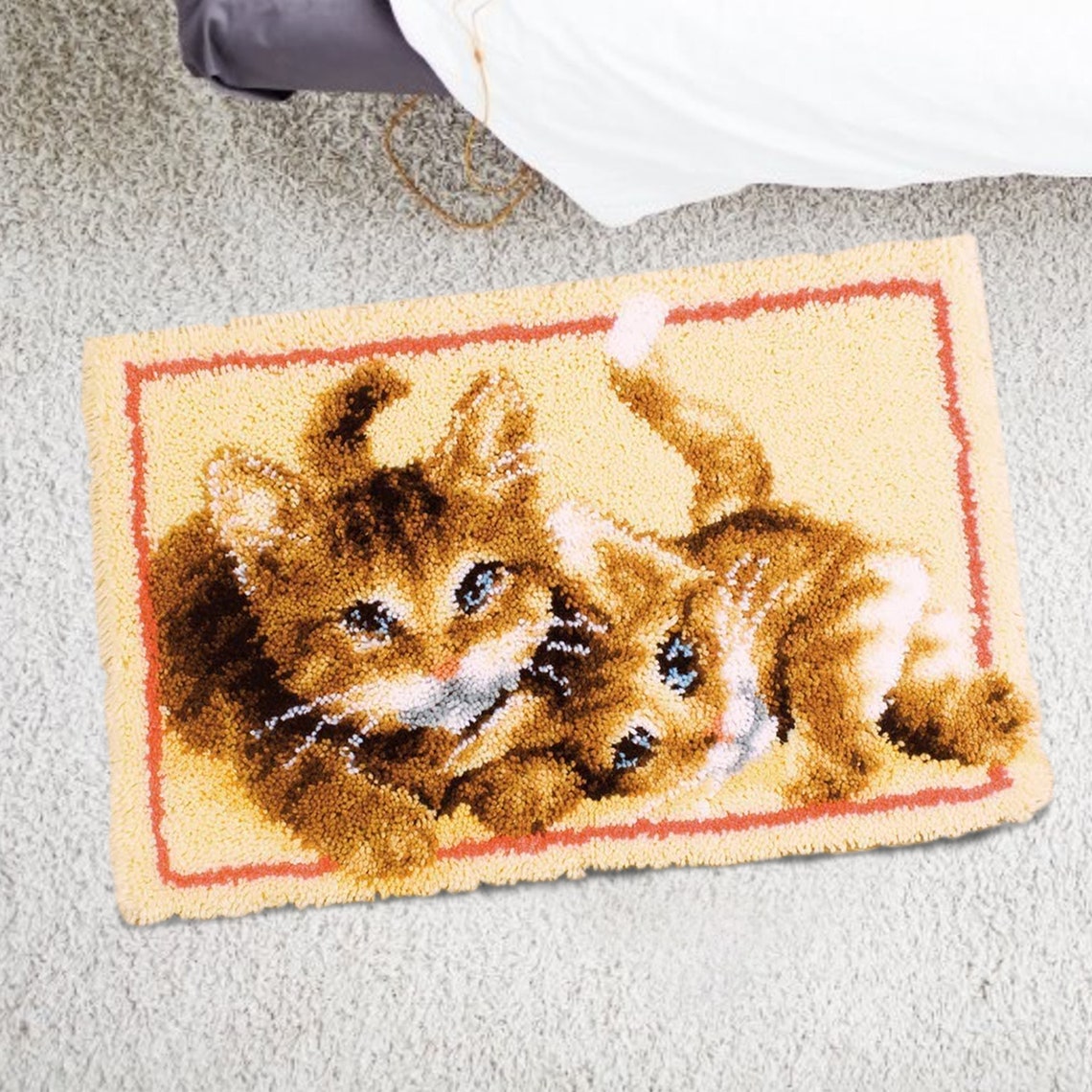 Preprinted Pattern Kittens Latch Hook Rug Kit Cat Latchhook Etsy