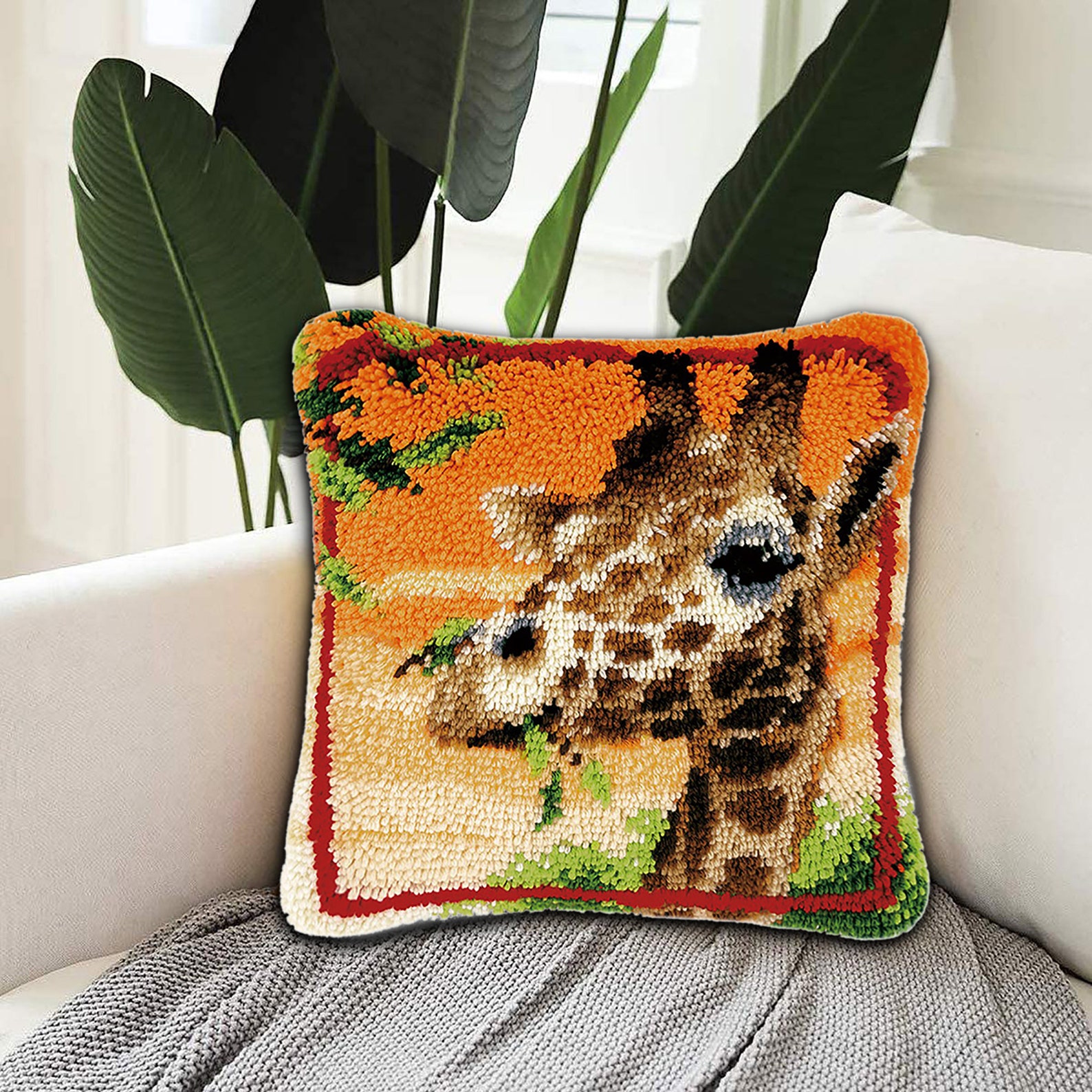 Preprinted Pattern Latch Hook Kit Giraffe Pillowcase Cushion Etsy